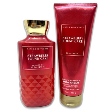 Bath &amp; Body Works - Strawberry Pound Cake - 2 Piece bundle - Shower Gel 10 fl oz and Ultimate Hydration Body Cream 8 oz