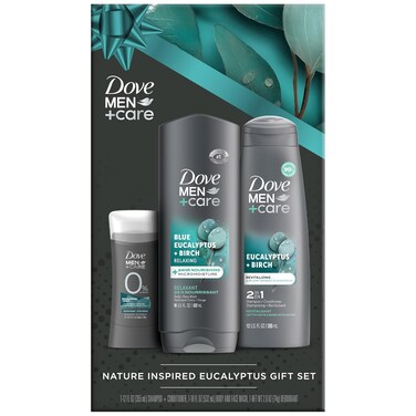 Dove Men + Care Bundle &ndash; Blue Eucalyptus + Birch Body + Face Wash, 2-in-1 Shampoo + Conditioner &amp; 48H Aluminum-Free Deodorant (3 Piece Set)