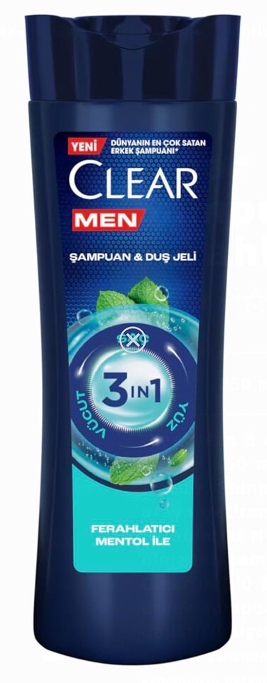 Clear Men 3 in 1 Shampoo &amp; Shower Gel Refreshing Menthol Complete Care -350 ML-11.8 Fl Oz