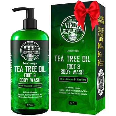 Viking Revolution Tea Tree Body Wash Soap for Men - Helps Athlete's Foot, Jock Itch, Eczema &amp; Body Odors - Extra Strength Tea Tree Oil Men's Body and Foot Wash