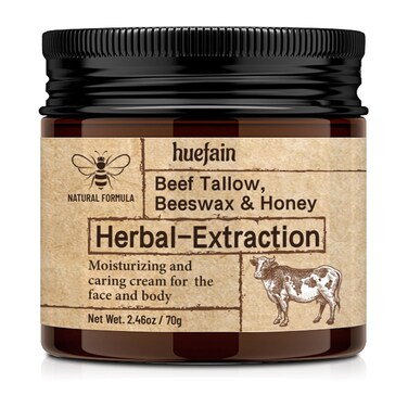 Whipped Beef Tallow for Skin Moisturizer   Beeswax and Honey Natural   100% Grass Fed   Tallow for Face and Body, Handmade (2.5 fl. oz)