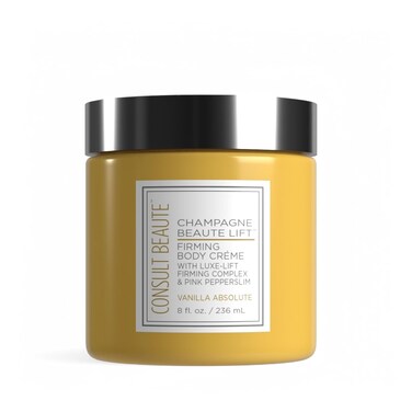 Consult Beaute Champagne Lift Hydrating Firming Body Cream with Pink Pepperslim for Crepey Skin Moisturizer Tightens, Tones &amp; Hydrates Dry Skin on Arms &amp; Legs - Vanilla Absolute, 8 oz.