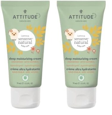 Attitude Deep Moisturizing Body Cream, Plant and Mineral-Based Ingredients, Vegan and Cruelty-free Personal Care Products for Sensitive Skin, Unscented, 2.5 Fl Oz (Pack of 2)