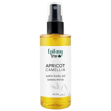 Apricot &amp; Camellia Satin Body Oil 4oz   Nourishing Vitamin-E Rich in Antioxidants   Dry Skin Moisturizer   Promotes Skin Elasticity   After Bath Body Oil for Men &amp; Women