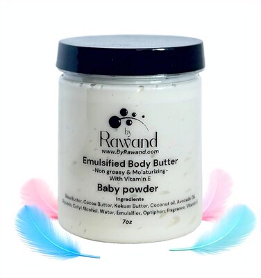 Handmade baby powder Body buttercream with Shea &amp; Cocoa butter based with natural oils - non greasy, moisturizing (White (Baby Powder))