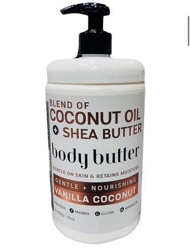 Vanilla Coconut Body Butter with Coconut Oil and Shea Butter, Gentle and Nourishing, Paraben-Free, 31 Oz