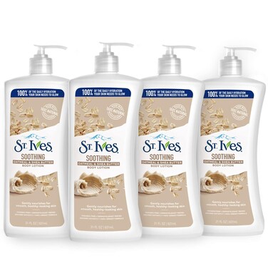 St. Ives Soothing Hand &amp; Body Lotion for Women with Pump, Daily Moisturizer Oatmeal and Shea Butter for Dry Skin, Made with 100% Natural Moisturizers, 21 fl oz, 4 Pack