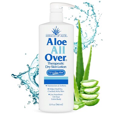 Miracle of Aloe Aloe All Over Super Moisturizing Dry Skin Lotion 32 oz - Made with 72% UltraAloe Aloe Vera Gel. Safe for Everyone: Men, Women, Kids. Restores Dry Skin Fast