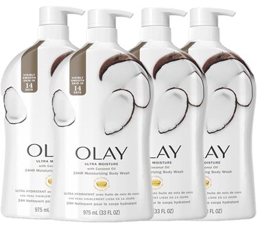Olay Ultra Moisture Body Wash for Women, Coconut Oil Scent, 33 fl oz (Pack of 4)