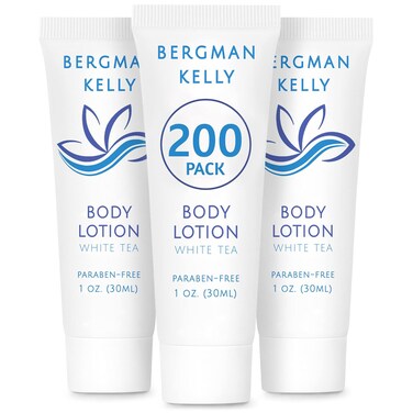 BERGMAN KELLY - Travel Size Lotion - 1 fl oz, 200 PK, White Tea - Delight Your Guests with Invigorating and Refreshing Body Lotion - Quality Mini and Small Size Guest Hotel Toiletries in Bulk