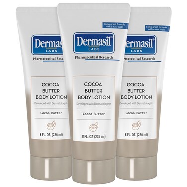 Dermasil Body Lotion, Cocoa Butter, 3-Pack &ndash; Non-Greasy, Fast-Absorbing, Sweet Scent, 8 Oz Ea