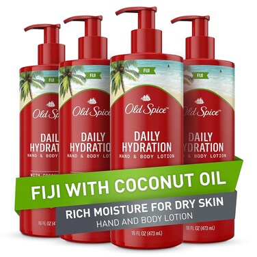 Old Spice Daily Hydration Hand &amp; Body Lotion for Men, Fiji with Coconut Oil, 16 oz, Pack of 4