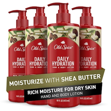 Old Spice Daily Hydration Hand &amp; Body Lotion for Men with Shea Butter, 24/7 All Day Hydration, 16 fl oz (Pack of 4)