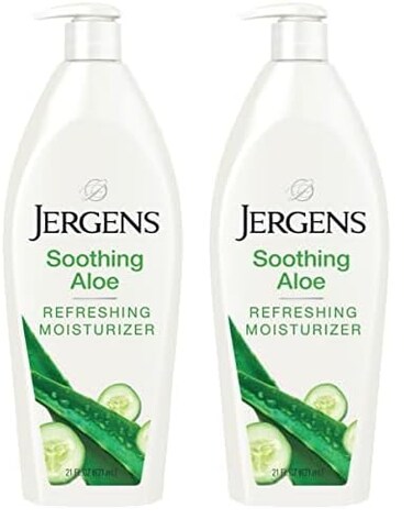Jergens Soothing Aloe Refreshing Body Lotion, Aloe Vera Body and Hand Moisturizer, 21 Fl Oz, Illuminating Hydralucence Blend, with Cucumber Extract, Dermatologist Tested (Pack of 2)
