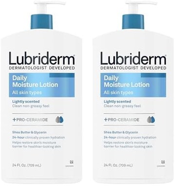Lubriderm Daily Moisture Lotion + Pro-Ceramide with Shea Butter &amp; Glycerin Helps Moisturize Dry Skin, Hydrating Face, Hand &amp; Body Lotion is Lightly Scented &amp; Non-Greasy, 24 fl. oz (Pack of 2)