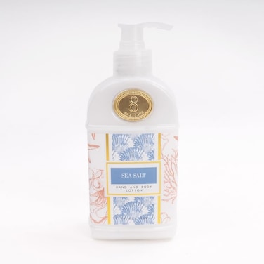 8 Oak Lane, Sea Salt 12oz Hand &amp; Body Lotion, a delightful blend of bright orange blossom, sweet jasmine, &amp; warm amber notes.