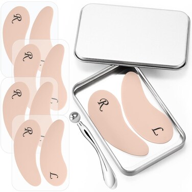 Under Eye Patches Silicone - 4 Pairs Reusable Eye Patches, Eye Wrinkle Patches, Reusable Under Eye Mask, Plump Fine Lines &amp; Wrinkles, with Metal Eye Cream Applicator, Tin Case, Cream