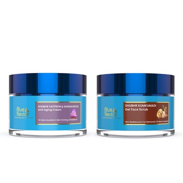 Blue Nectar Anti Aging Saffron Face Moisturiser for Women (1.7 Fl Oz) Paried with Walnut Gel Face Scrub for Deep exfoliation (10 Herbs, 1.7 Oz)