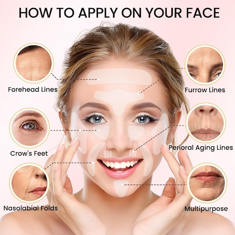 evpct 192Pcs Face Facial Medical Wrinkle Tapes Wrinkle Patches for Face Wrinkles Overnight, Smile Line Patches Face lifting tapes, Face oil Tape Smoothing Silicone face Forehead Wrinkle Patches