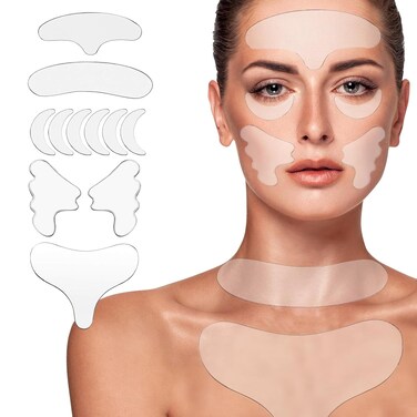 Forehead &amp; Neck Wrinkle Patches, Reusable Silicone Face Patches for Wrinkles, Anti Wrinkle Patches to Reduce Facial Wrinkles, Frown, Chest &amp; Fine Lines, Overnight Wrinkle Pad for Women, 11 Pcs