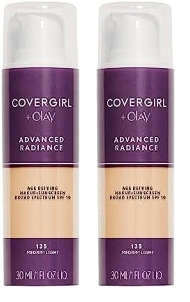 COVERGIRL Advanced Radiance Age Defying Foundation Makeup, Medium Light 135, 1 Ounce (packaging may vary) (Pack of 2)