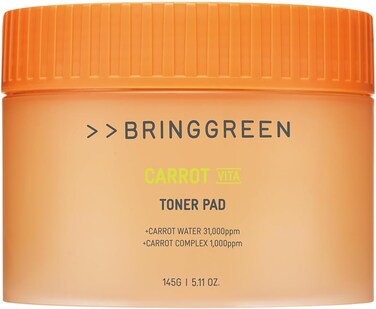 BRING GREEN Carrot Toner Pad   Contains Vitamin and Retinol to Even Out Skin Tone, Reduce Dark Spots for Daily Skincare (60 Count)