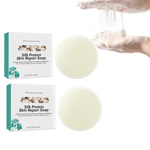2PCs SkinFerm Collagen Milk Whitening Soap, Silk Protein Skin Repair Soap, Exfoliating and Brightening Soap for Dull, Uneven Skin, Smooth And Soft Complexion for Face &amp; Body