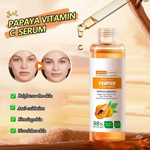 2PC 98% Papaya Extract Vitamin C Nourish PawPaw Essence,Dispel Yellowing Of The Skin, Deep Hydration Fine Pores, Moisturizing Smoothing Facial and Body Skin 60ml / 2.02 fl.oz