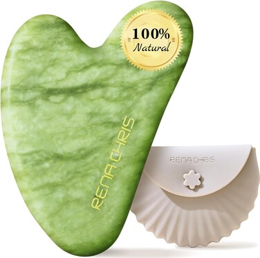 Rena Chris Gua Sha Facial Tools-Xiuyan Jade Gua Sha Stone for Face Massager,Jawline Sculpting and Puffiness Reducing,Skin Care Massager(Green)