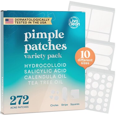 LivaClean 272 CT Pimple Patches Variety Pack w/Tea Tree Oil, Salicylic Acid &amp; Calendula Oil - Pimple Patches Large, Large Acne Dressing for Face Acne Patch XL, Hydrocolloid Patch