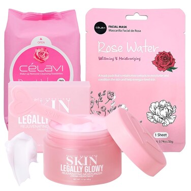 Bundle of 3 Korean Skincare Vegan Beauty Creations Legally Glowy Rejuvenating Moisturizer, C&eacute;lavi Korean Makeup Remover Cleansing Wipes &amp; Korean Facial Mask Paraben, Sulfate &amp; Oil Free