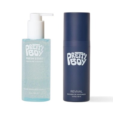 PrettyBoy Face Revival Gel Moisturizer For Men &amp; Fresh Start Gentle Face Cleanser Bundle, Hydrating Cream &amp; Cleanser That Refreshes Dry Skin, Irritation, &amp; Redness - 2 Count