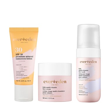 Evereden Daily 1-2-3 Routine Bundle: Clean &amp; Vegan Skin Care Set for Kids - Hydrating &amp; Nourishing Tween Skincare Set with Multi-Vitamin Face Wash, Face Cream, Lotion, &amp; SPF 30 Mineral Sunscreen