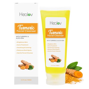 Turmeric Face Wash, Turmeric Clear Skin Liquid Soap &ndash; 100% Natural Anti Aging Exfoliating Turmeric Facial Cleanser for Spots, Age Spots, Sun Damage, Discoloration &ndash; Turmeric Soap Skin Detox Treatment