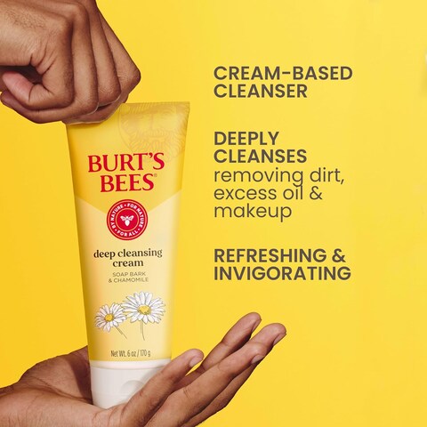Burt&#39;s Bees Face Wash, Deep Facial Cleansing Cream, College Back to School Dorm Essentials, All Natural Cleanser with Chamomile, 6 Ounce (Pack of 3) (Packaging May Vary)
