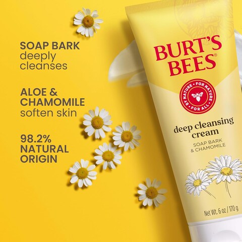Burt&#39;s Bees Face Wash, Deep Facial Cleansing Cream, College Back to School Dorm Essentials, All Natural Cleanser with Chamomile, 6 Ounce (Pack of 3) (Packaging May Vary)
