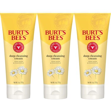 Burt's Bees Face Wash, Deep Facial Cleansing Cream, College Back to School Dorm Essentials, All Natural Cleanser with Chamomile, 6 Ounce (Pack of 3) (Packaging May Vary)