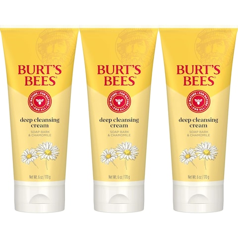 Burt&#39;s Bees Face Wash, Deep Facial Cleansing Cream, College Back to School Dorm Essentials, All Natural Cleanser with Chamomile, 6 Ounce (Pack of 3) (Packaging May Vary)