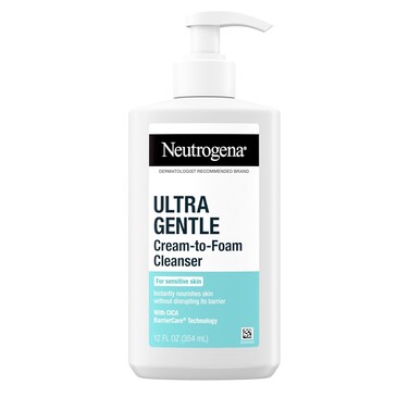 Neutrogena Ultra Gentle Cream-to-Foam Facial Cleanser, Transforms from a Creamy Cleanser to a Foaming Face Wash for Sensitive Skin, Fragrance-Free, Hypoallergenic, Non-Comedogenic, 12 oz
