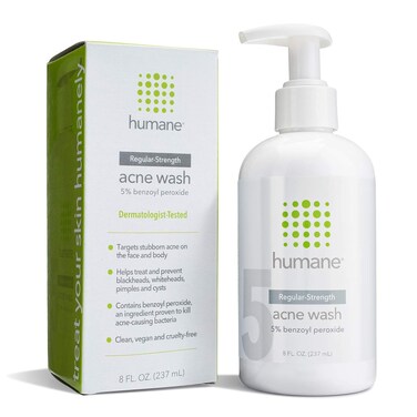 humane Benzoyl Peroxide Acne Body Wash - 5% Regular-Strength Acne Treatment for Face, Skin, Back and Body - 8 Fl Oz - Dermatologist-Tested Non-Foaming Cleanser - Vegan, Cruelty-Free