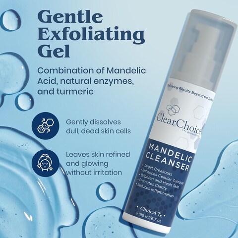 Clear Choice Mandelic Acid Face Cleanser 6.7oz &ndash; Gentle Exfoliating Gel with Turmeric &amp; Enzymes for Acne, Fine Lines, and Pigmentation &ndash; Deep Cleansing, Non-Irritating, Suitable for All Skin Types