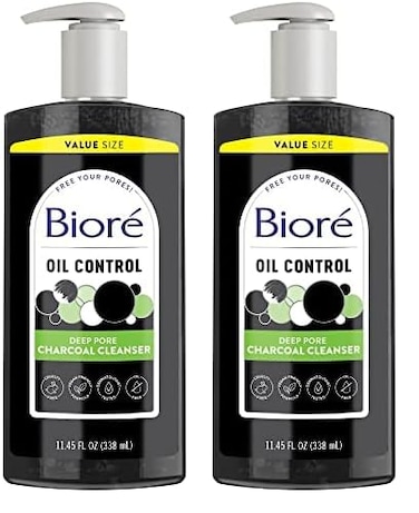 Biore Deep Pore Charcoal Face Wash, Daily Facial Cleanser for Dirt &amp; Makeup Removal, for Oily Skin, 11.45 fl oz, Value Size (Pack of 2)