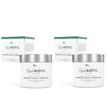 Apple Cider Vinegar Face Toner Pads - Exfoliating Toner for Women, Men, Teens, Prevents Irritation, Soothes - All Skin Types - Hydrating Toner for Face, Probiotic Extract, Aloe, Green Tea - Pack of 2