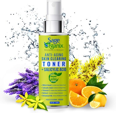 Acne Clearing Witch Hazel Toner, an Advanced Skin Toner with Salicylic Acid to Clear Acne &amp; Breakouts, Calm Skin Redness, Fade Acne Scars &amp; Minimize Pores, + Retinol, VIT C, B3, MSM, 4oz