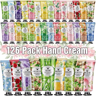 126 Pack Easter Basket Stuffers Hand Cream Set for Women, Bulk Hand Lotion Travel Size for Dry Cracked Hands, Mini Hand Lotion for Mothers Day Gifts, Teacher Appreciation Gifts and Nurses Week Gifts