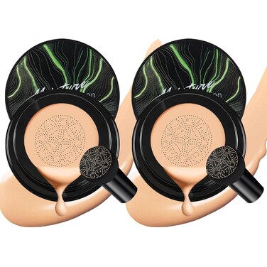 2Pcs Air Cushion CC Cream Foundation Mushroom Head Moisture Cushion Cover Up BB Cream Makeup for Moisturizing Oil Control Concealer Brighten Skin Tone #Natural Color