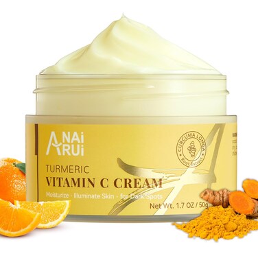 ANAI RUI Vitamin C Face Moisturizer with Turmeric, Anti-Aging Facial Cream for Dull, Dry Skin, Reduces Wrinkles, Evens Skin Tone, Hydrating &amp; Nourishing, 1.7 OZ