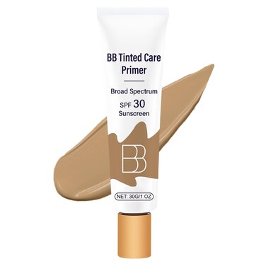 BB Blur Tinted Moisturizer SPF 30, BB Cream Tinted Moisturizer with Broad Spectrum SPF, BB Tinted Care Primer with Brush, Full Coverage Light-Medium Skin Color Hydrating &amp; Smoothing (Wheat, 1pc)