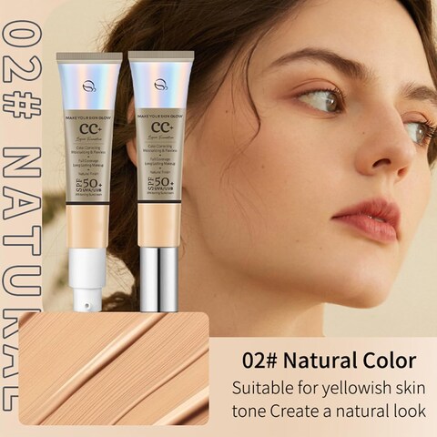 CC Cream with SPF 50, CC Cream Foundation Full Coverage, Invisible Pore, Even Skin Tone, Covering Blemishes, Hydrating CC Cream, Breathable Lightweight Long Lasting Waterproof Matte CC Cream (Natural)