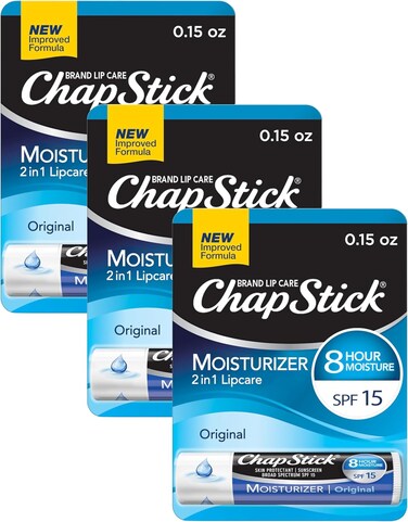 ChapStick Moisturizer Original Lip Balm Tube, SPF 15 and Skin Protectant - 0.15 Oz (Pack of 3)